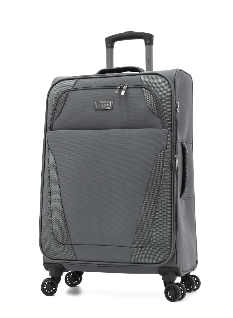 تيتان TITAN 3-Piece Soft Trolley Luggage Set, Grey,  Double Spinner Wheels,